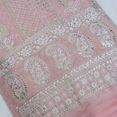 Pink Color Georgette Embroidered Fabric