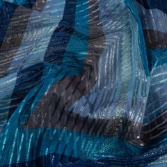 Blue Color Organza Print With Embroidered Fabric
