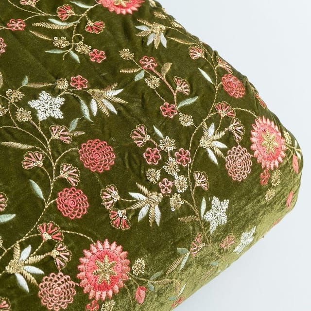 Green Color Velvet Thread and Sequin Embroidery