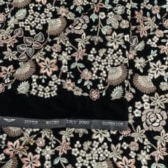 Black Color Velvet Thread and Sequin Embroidered Fabric