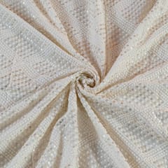 Off White Color Dyeable Georgette Embroidered Fabric