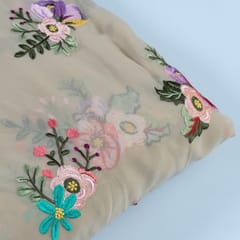 Fawn Color Georgette Thread Embroidered Fabric