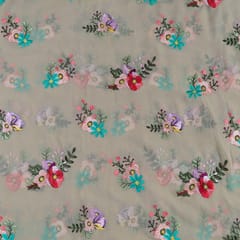 Fawn Color Georgette Thread Embroidered Fabric
