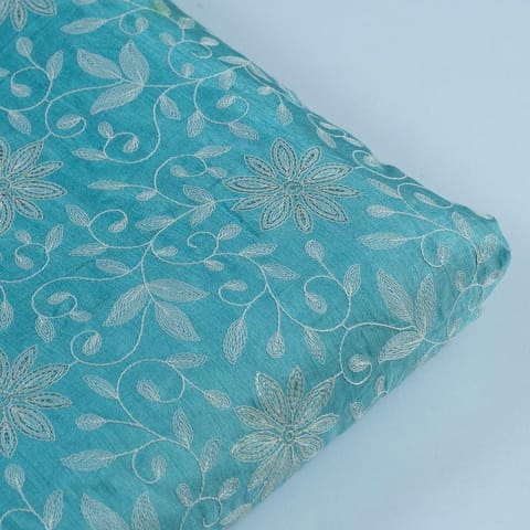 Firozi Color Dola Silk Embroidered Fabric(1.25Meter Piece)