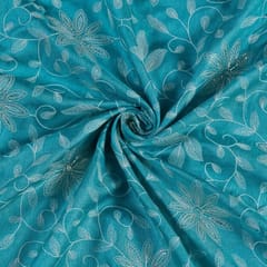 Firozi Color Dola Silk Embroidered Fabric(1.25Meter Piece)