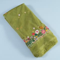 Green Organza Thread Embroidered Fabric