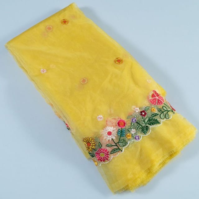 Yellow Organza thread Embroidered Fabric