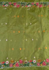 Green Organza Thread Embroidered Fabric