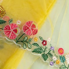 Yellow Organza thread Embroidered Fabric