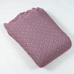 Onion Pink Color Georgette Thread and Faux Mirror Embroidered Fabric