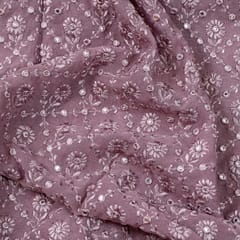 Onion Pink Color Georgette Thread and Faux Mirror Embroidered Fabric
