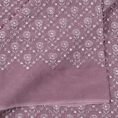 Onion Pink Color Georgette Thread and Faux Mirror Embroidered Fabric