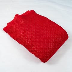 Red Color Georgette Thread and Faux Mirror Embroidered Fabric