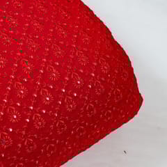 Red Color Georgette Thread and Faux Mirror Embroidered Fabric