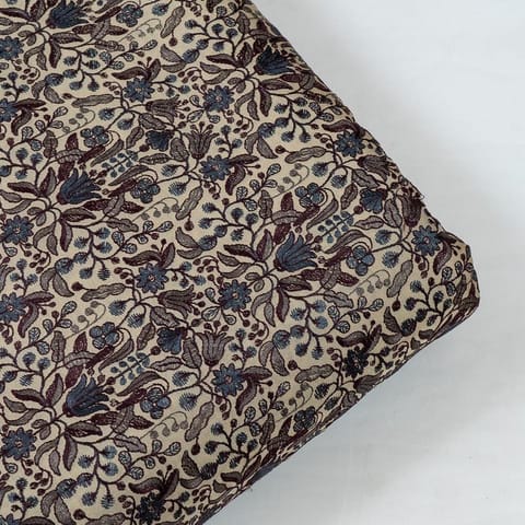 Biege Color Tussar Silk Thread Embroidered Fabric
