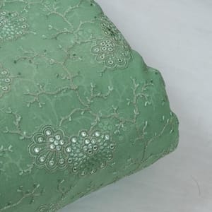 Light Green Color Georgette Thread and Faux Mirror Embroidered Fabric