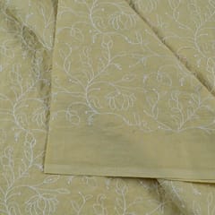 Lemon Color Cotton Thread Lakhnavi Embroidered Fabric