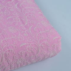 Pink Color Cotton Thread Lakhnavi Embroidered Fabric
