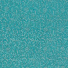 Sea Green Color Cotton Thread Lakhnavi Embroidered Fabric