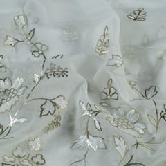 Dyeable Georgette Thread and Foil Embroidered Fabric