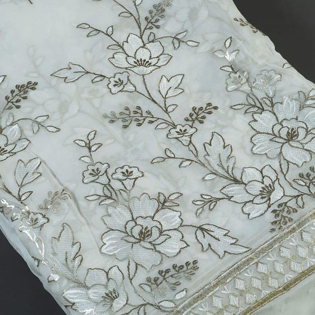 RFSS1824 - Foil Mirror Thread Embroidered Floral Printed Cotton Full Suit With Dupatta main image 0