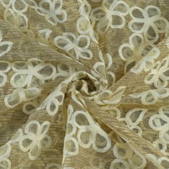 Off White Color Net Embroidered Fabric
