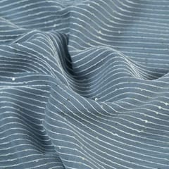 Grey Color Georgette Thread With Sequins Embroidered Fabric