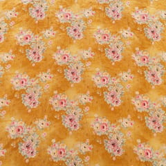 Mustard Color Velvet Print with Multi Color Saroaski Embroidered Fabric
