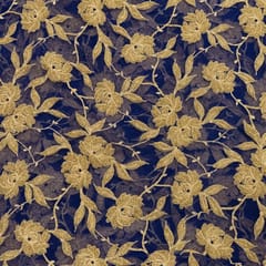 Blue Color Net Zari Embroidered Fabric