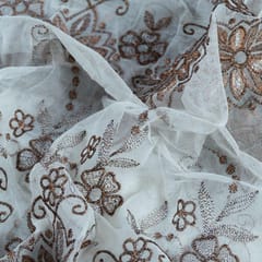 White Dyeable Net Embroidered Fabric