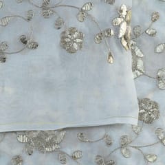 Dyeable Viscose Organza Zari and Foil Embroidered Fabric
