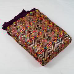 Purple Color Georgette Thread and Sequins Embroidered Fabric