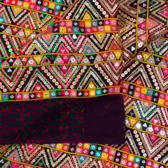 Purple Color Georgette Thread and Sequins Embroidered Fabric