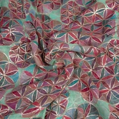 Green Color Organza Printed Fabric with Embroidered Fabric