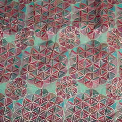 Green Color Organza Printed Fabric with Embroidered Fabric