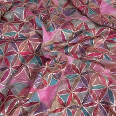 Pink Color Organza Printed Fabric with Embroidered Fabric