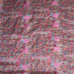 Pink Color Organza Printed Fabric with Embroidered Fabric