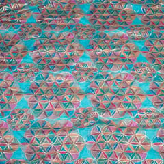 Firozi Color Organza Printed Fabric with Embroidered Fabric
