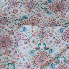 Cream Color Dupion Silk Printed Embroidery Fabric