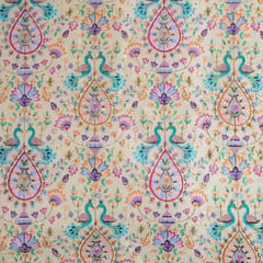Lemon Color Dupion Silk Printed Embroidery Fabric