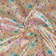 Lemon Color Dupion Silk Printed Embroidery Fabric