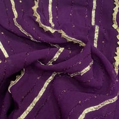 Purple color  Georgette Gota and Thread Embroidered Fabric