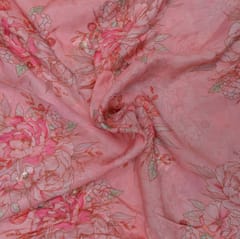 Pink color Muslin Embridery with print