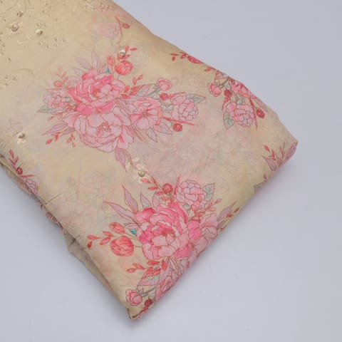 Lemon color Muslin Embridery with print