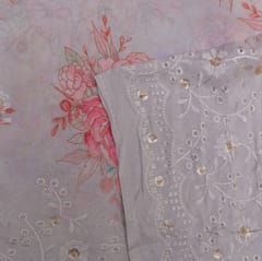 Grey color Muslin Embridery with print