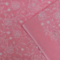 5 Mtr Pink Cotton Kota Doria Thread Embroidered Fabric Set
