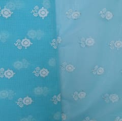 5 Mtr Firozi Cotton Kota Doria Thread Embroidered Fabric Set
