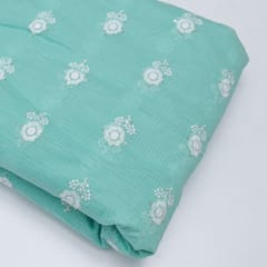 5 Mtr Sea Green Cotton Kota Doria Thread Embroidered Fabric Set