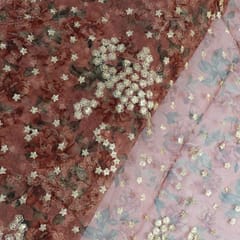 Rust Color Printed Organza with Embroidered Fabric (1.90Meter Piece)