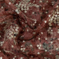 Rust Color Printed Organza with Embroidered Fabric (1.90Meter Piece)
